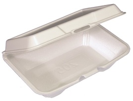 Pactiv Foam 1-Compartment Hinged-Lid Takeout Container, 9" x 6" x 3", White, 150 Containers/Case.