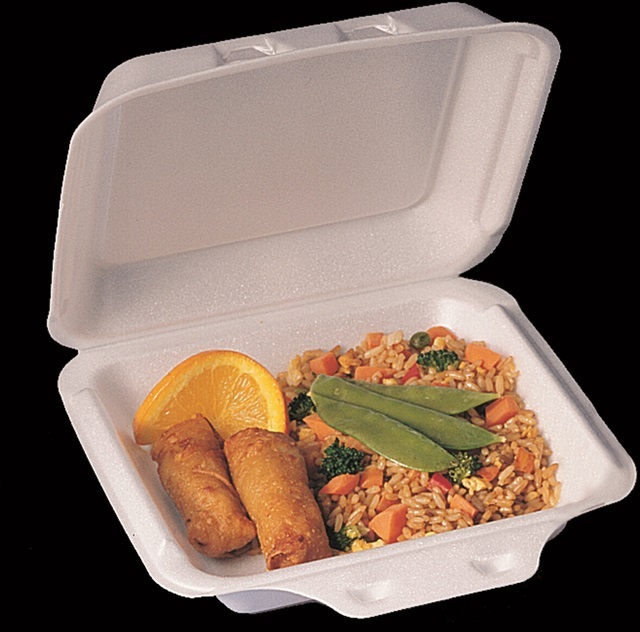 8 x 8 x 3 Foam Hinged Food Carryout Container - 1 Compartment