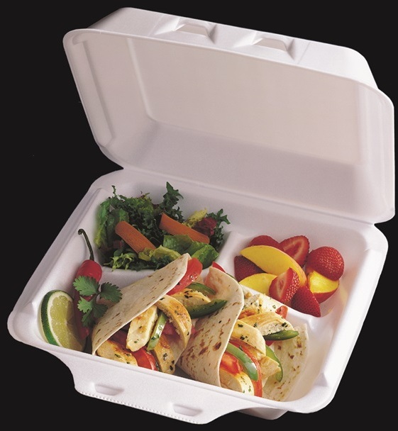 9x9 3-Compartment White Foam Hinged Container, Genpak SN203
