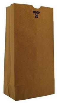 Kraft Paper Flat Bottom Grocery Bags. 8 1/4 X 5 5/16 X 16 1/8 in. 20 # Capacity. 500 count. 20 lb. size