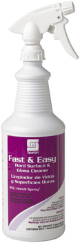 Fast & Easy®.  Hard Surface & Glass Cleaner.  Includes 3 trigger sprayers.  1 Quart, 12/Case