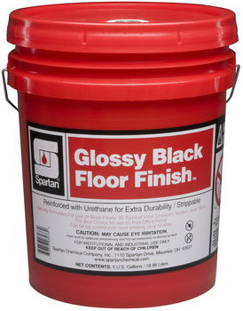 Glossy Black Floor Finish.  Metal interlock formula with predispersed pigment produces a brilliant, super gloss black finish surface.  5 Gallons.
