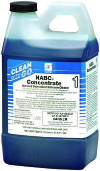 NABC® Concentrate 1.  Non-acid disinfectant bathroom cleaner. Kills HCV, HBV and HIV-1 (AIDS Virus). EPA Reg. #5741-20. Use with standard Clean on the Go dispenser or Lock & Dial dispenser.  2 Liters.