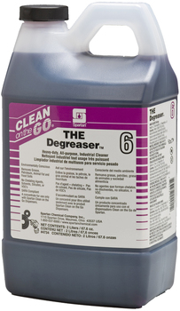 The Degreaser® 6.  Heavy duty, all purpose, industrial cleaner/degreaser. Use with standard Clean on the Go Dispenser or Lock & Dial dispenser.  2 Liters.