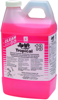 Airlift® Tropical 13.  Air freshener & routine deodorizer. Tropical scent. Use with standard Clean on the Go Dispenser or Lock & Dial dispenser.  2 Liters.