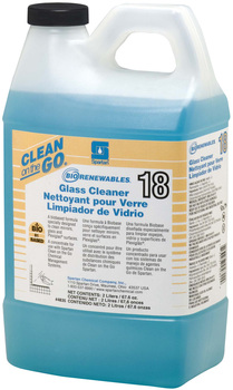 BioRenewables® Glass Cleaner 18.  Formulated to clean mirrors, glass and Plexiglas surfaces using biobased surfactants. Non VOC. Crisp waterfall fragrance.  Green Seal™ Certified.  2 Liters.