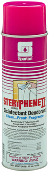 Steriphene II® Brand Disinfectant Deodorant Clean Fresh Fragrance.  Tuberculocidal. Bactericidal. Fungicidal. Virucidal. Kills HBV, HIV-1 Type 1(AIDS Virus), Herpes Simplex Type 2 and Influenza A/J305 EPA Reg. #5741-22.  20 oz. Can, Net 15 oz.