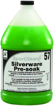 SparClean™ Silverware Pre-Soak #57.  Breaks down stubborn food residues from silverware, utensils, and dishes using a proprietary triple action enzymatic formula.  1 Gallon.