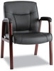 A Picture of product ALE-MA43ALS10M Alera® Madaris Series Bonded Leather Guest Chair with Wood Trim Legs 25.39" x 25.98" 35.62", Black Seat/Back, Mahogany Base