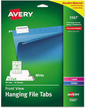 Avery® Printable Hanging File Tabs Laser 1/5-Cut, White, 2.06" Wide, 90/Pack