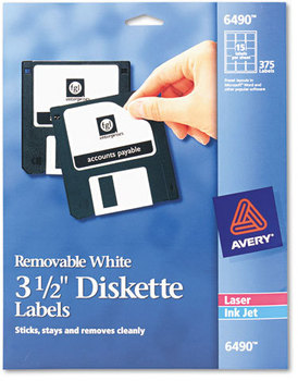 Avery® Diskette Labels Laser/Inkjet 3.5" White, 375/Pack