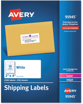 Avery® White Shipping Labels-Bulk Packs Inkjet/Laser Printers, 2 x 4, 10/Sheet, 250 Sheets/Box