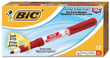 BIC® Great Erase® Grip Fine Point Dry Erase Marker,  Red, Dozen