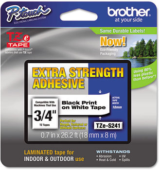 Brother P-Touch® TZe Series Extra-Strength Adhesive Laminated Labeling Tape,  3/4w, Black on White