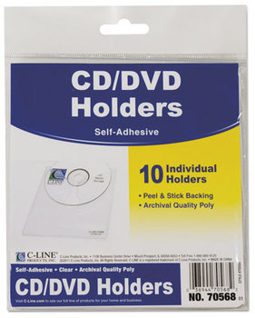 C-Line® Self-Adhesive CD Holder,  5 1/3 x 5 2/3, 10/PK