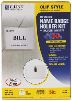 C-Line® Name Badge Kits,  Top Load, 3 1/2 x 2 1/4, Clear, 50/Box