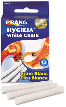 Prang® Hygieia® Dustless Board Chalk,  3 1/4 x 3/8. White, 12/Box