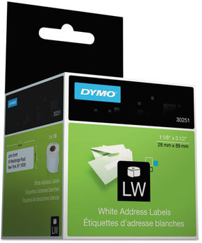 DYMO® Labels for LabelWriter® Label Printers,  1 1/8 x 3 1/2, White, 130 Labels/Roll, 2 Rolls/Pack