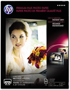 HP Premium Plus Photo Paper,  80 lbs., Glossy, 8-1/2 x 11, 50 Sheets/Pack