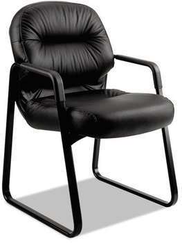 HON® Pillow-Soft® 2090 Series Guest Arm Chair Leather Upholstery, 31.25" x 35.75" 36", Black Seat, Back, Base