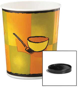Huhtamaki Paper Soup Containers with Vented Lids. 32 oz. Streetside Design. 250 count.