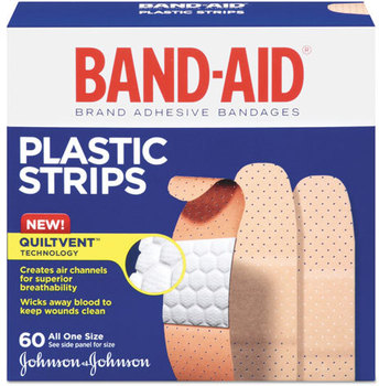 BAND-AID® Plastic Adhesive Bandages,  3/4 x 3, 60/Box