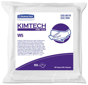 Kimtech* W5 Dry Wipers,  Flat, 9 x 9, White, 100/Pack, 5/Carton