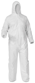 KleenGuard™ A35 Disposable Liquid and Particle Protection Coveralls with Hood, Elastic Wrists and Ankles, and Zipper Front. Size Large. White. 25/Carton.