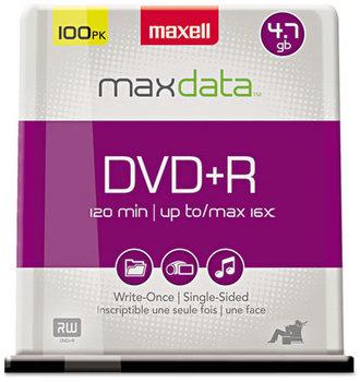 Maxell® DVD+R High-Speed Recordable Disc,  4.7GB, 16x, Spindle, Silver, 100/Pack