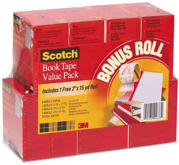 Scotch® Book Tape,  1 1/2" x 15yds, 3" Core, 8/Pack