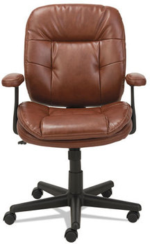 OIF Swivel/Tilt Leather Task Chair,  Fixed T-Bar Arms, Chestnut Brown