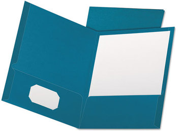 Oxford® Linen Twin-Pocket Folder,  Letter, Teal, 25/Box