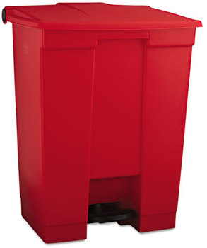 Rubbermaid® Commercial Indoor Utility Step-On Waste Container, Rectangular, Plastic, 18gal, Red