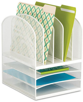 Safco® Onyx™ Mesh Desk Organizer with Five Vertical/Three Horizontal Sections Vertical and Three Letter Size Files, 11.5" x 9.5" 13", White