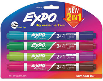 EXPO® 2-in-1 Dry Erase Markers,  8 Assorted Colors, Medium, 4/Pack