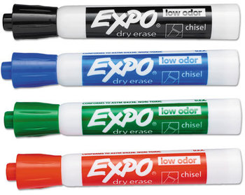 EXPO® Low-Odor Dry-Erase Marker,  Chisel Tip, Basic Assorted, 4/Set