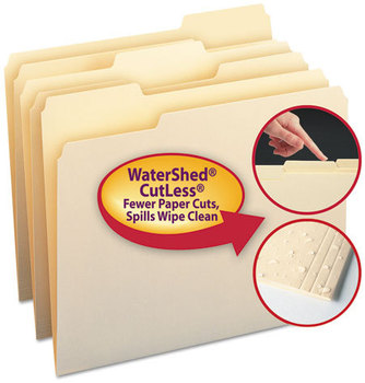 Smead™ WaterShed®/CutLess® File Folders 1/3-Cut Tabs: Assorted, Letter Size, 0.75" Expansion, Manila, 100/Box