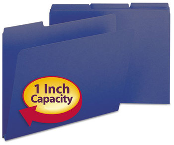 Smead™ Expanding Recycled Heavy Pressboard Folders 1/3-Cut Tabs: Assorted, Letter Size, 1" Expansion, Dark Blue, 25/Box
