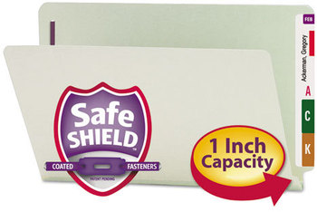 Smead™ End Tab Expansion Pressboard Classification Folders with SafeSHIELD® Coated Fasteners Two 1" Legal Size, Gray-Green, 25/Box