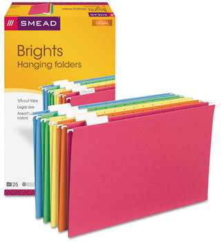 Smead™ Colored Hanging File Folders with 1/5 Cut Tabs Legal Size, 1/5-Cut Assorted Colors, 25/Box