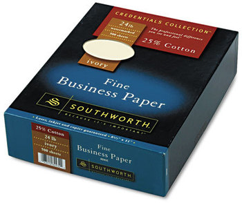 Southworth® 25% Cotton Business Paper,  Ivory, 24 lbs., Wove, 8-1/2 x 11,  500/Box, FSC