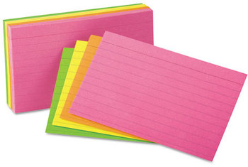 Universal® Ruled Neon Glow Index Cards,  3 x 5, Assorted, 100/Pack