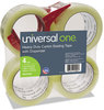 A Picture of product UNV-91004 Universal One™ Heavy-Duty Box Sealing Tape with Dispenser,  48mm x 54.8m, 3" Core, Clear, 4/Pack
