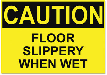 Headline® OSHA Safety Signs,  CAUTION SLIPPERY WHEN WET, Yellow/Black, 10 x 14