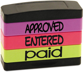 Stack Stamp® Interlocking Stamp,  APPROVED, ENTERED, PAID, 1 13/16 x 5/8, Assorted Fluorescent Ink