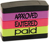 A Picture of product USS-8802 Stack Stamp® Interlocking Stamp,  APPROVED, ENTERED, PAID, 1 13/16 x 5/8, Assorted Fluorescent Ink
