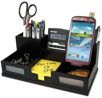 Victor® Midnight Black Desk Organizer with Smartphone Holder,  10 1/2 x 5 1/2 x 4, Wood