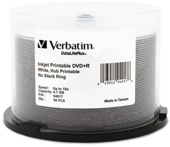Verbatim® DVD+R Recordable Disc,  4.7GB, 16x, Spindle, White, 50/Pack