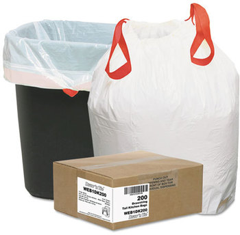 Draw 'n Tie® Heavy-Duty Trash Bags,  13gal, .9mil, 24.5 x 27 3/8, White, 200/Box