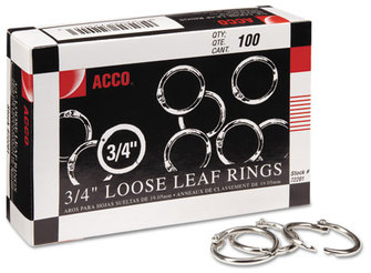 ACCO Loose-Leaf Book Rings Metal 0.75" Diameter, 100/Box